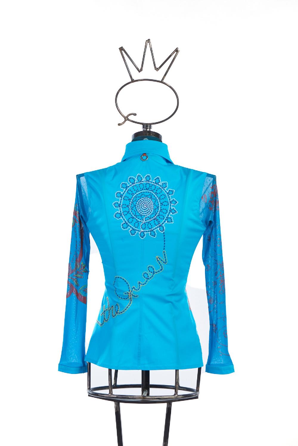 Save The Queen Camicia In Cotone Elasticizzato Turchese Con Stampe E Ricami