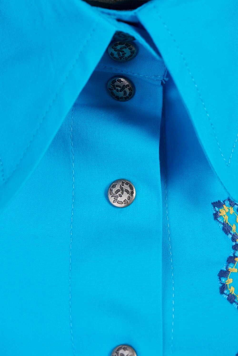 Save The Queen Camicia In Cotone Elasticizzato Turchese Con Stampe E Ricami