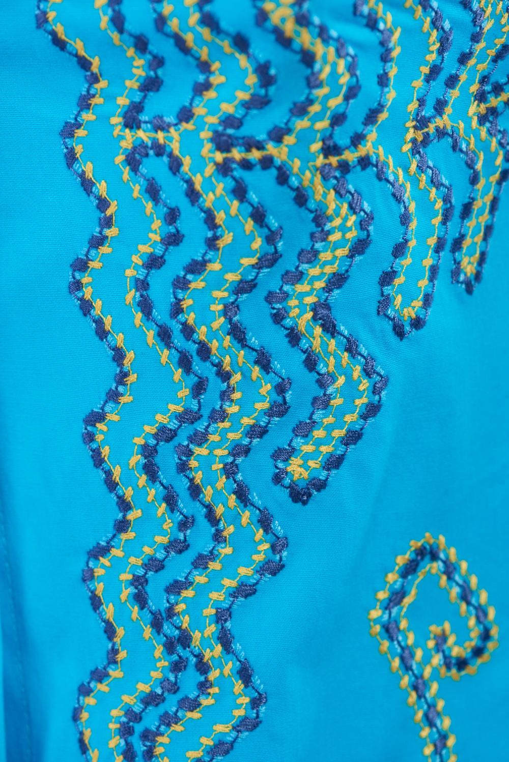 Save The Queen Camicia In Cotone Elasticizzato Turchese Con Stampe E Ricami