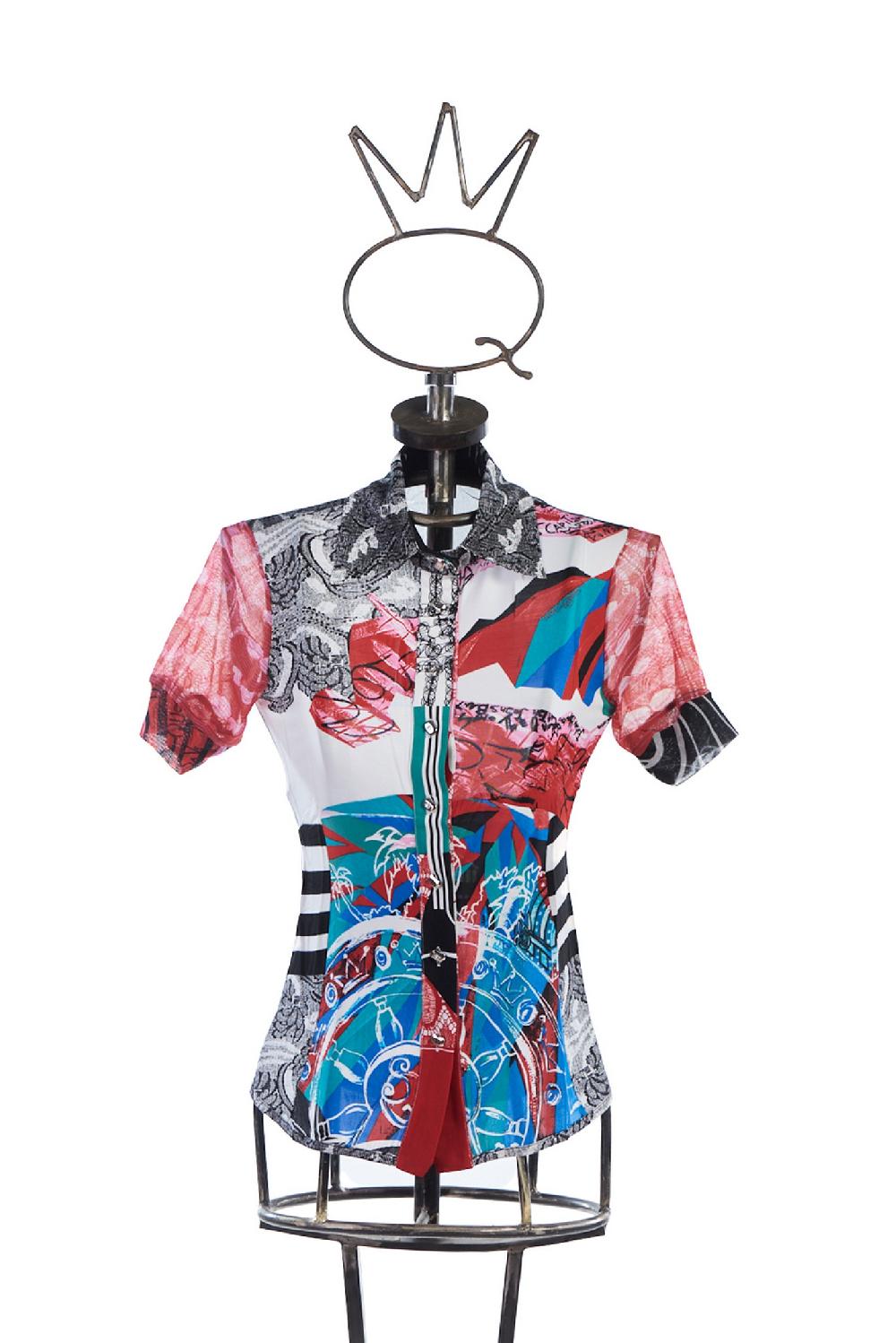 Save The Queen Camicia in jersey di viscosa e tulle stampati