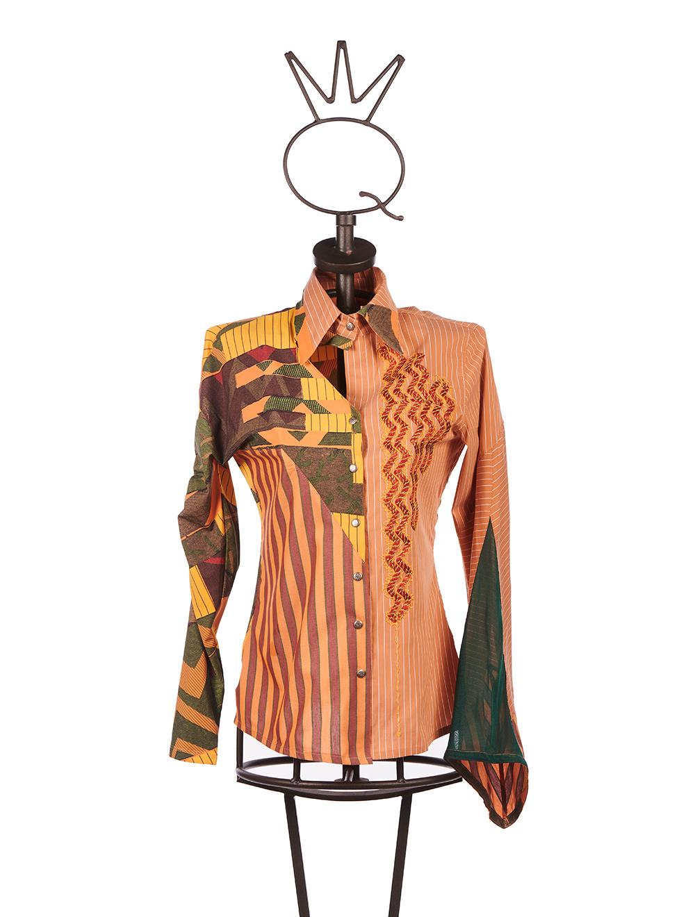 Save The Queen Camicia in tessuto a righe e jersey stampato con ricamo