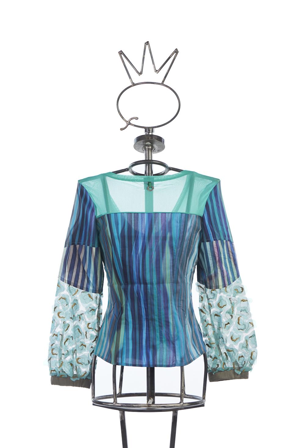 Save The Queen Camicia In Tessuto Di Cotone A Righe E Maniche In Tessuto Operato