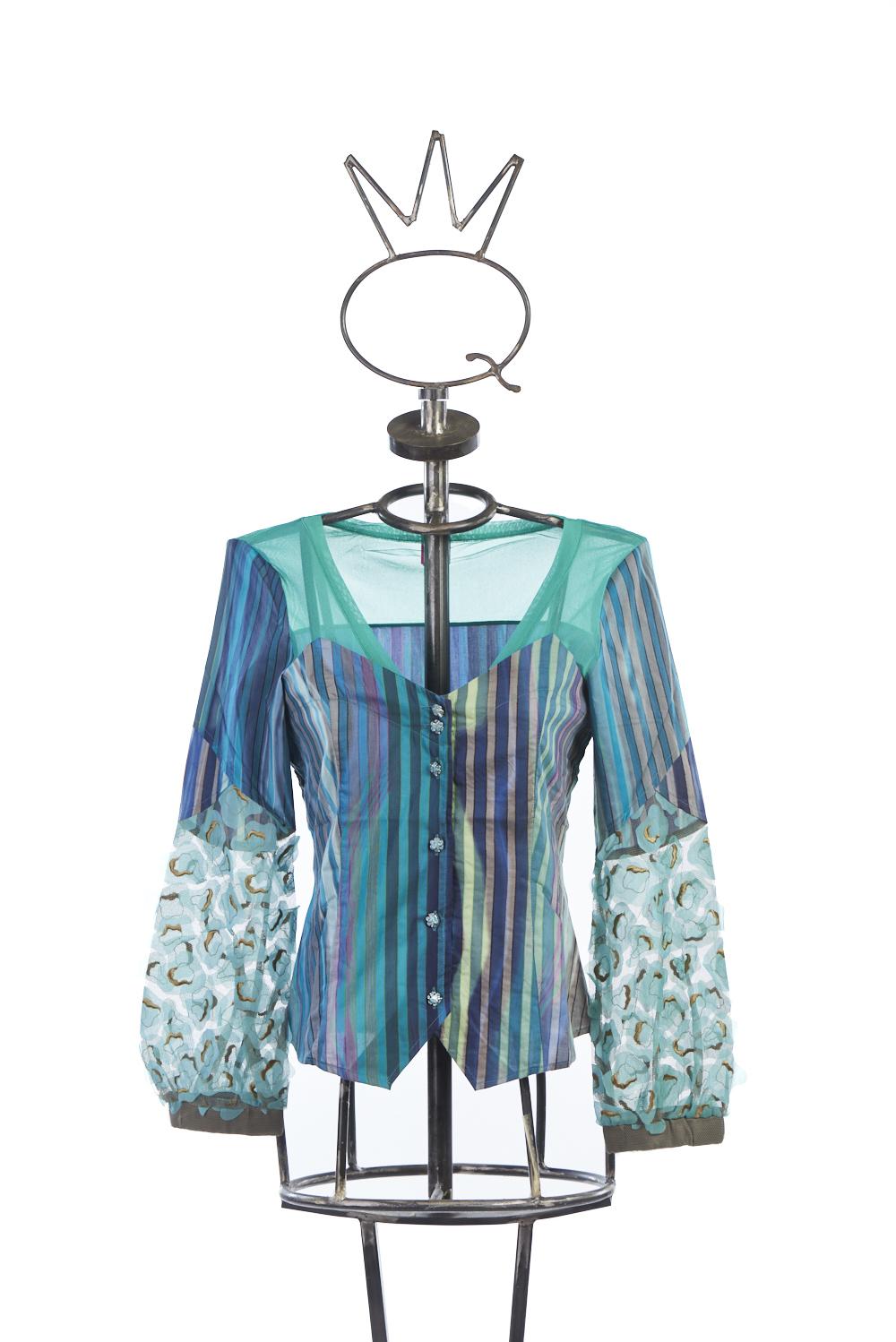 Save The Queen camicia in tessuto di cotone a righe e maniche in tessuto operato