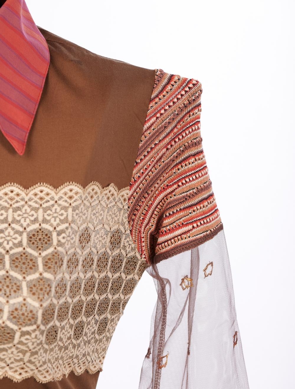 Save The Queen Camicia Marrone Con Ricami E Applicazioni