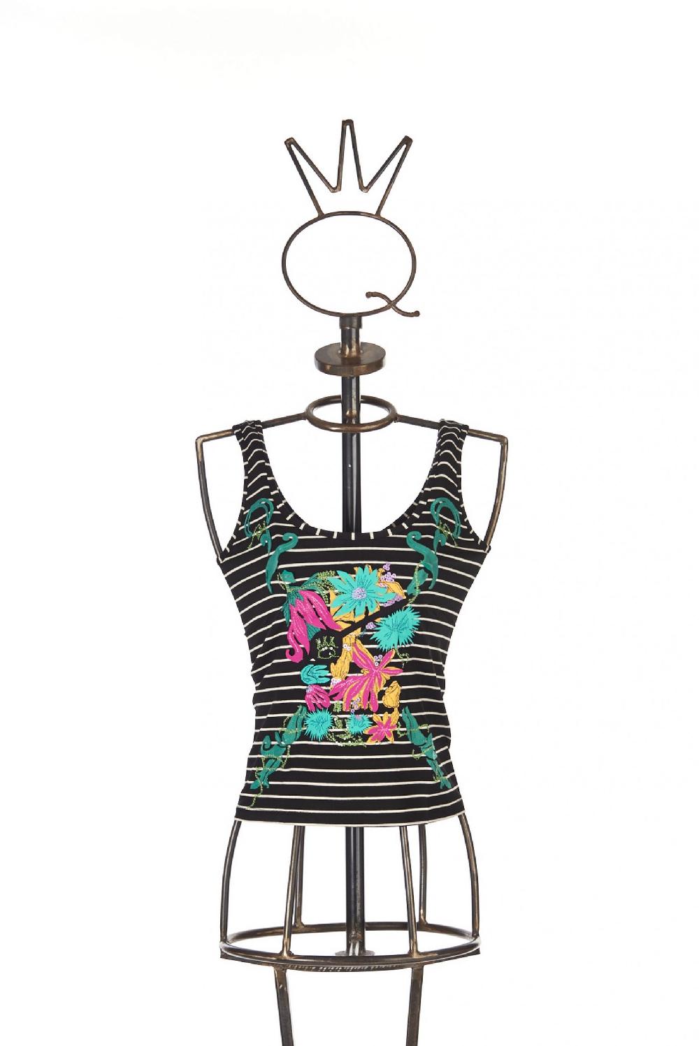 Save The Queen Canotta In Jersey A Righe Con Ricamo