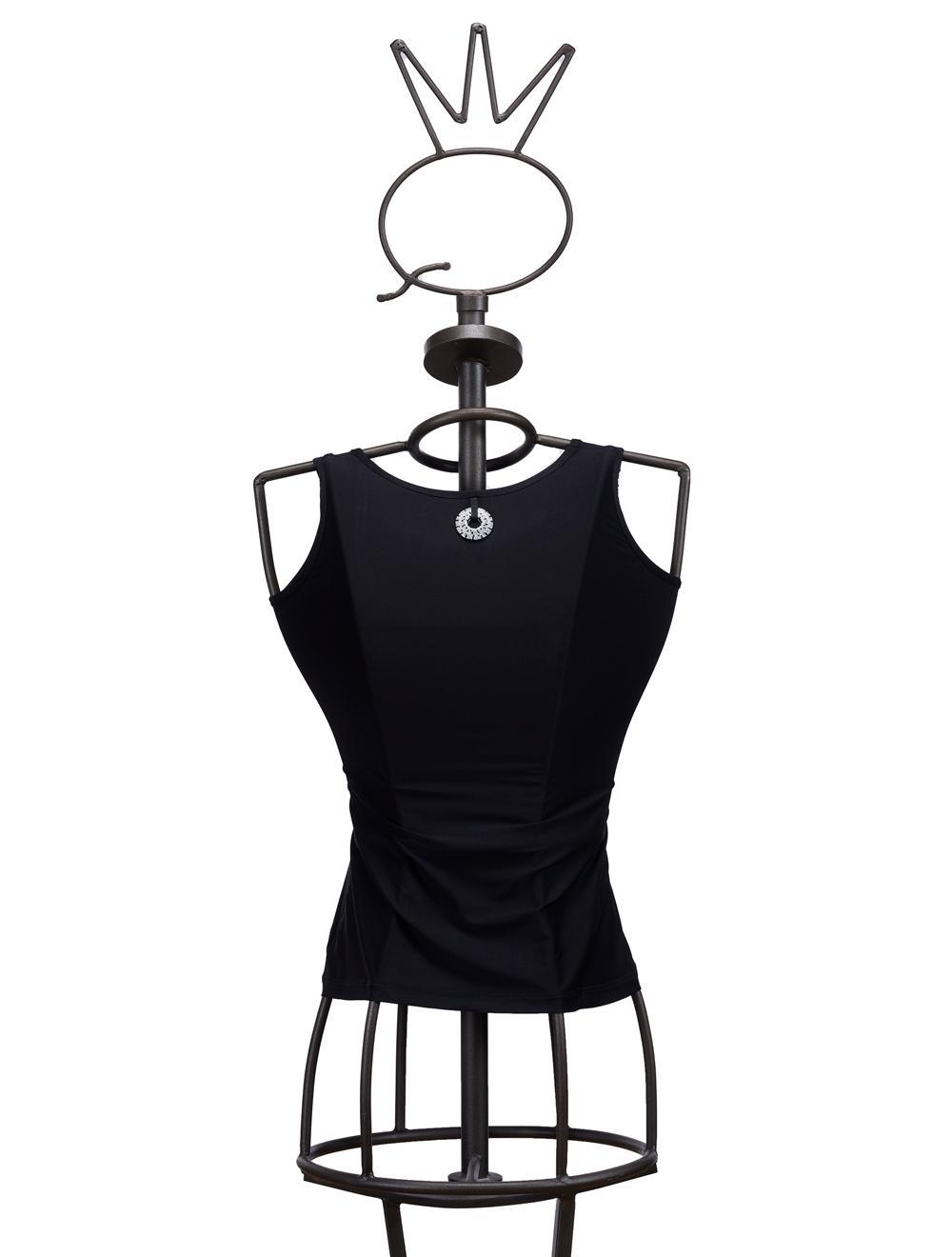 Save The Queen Canotta Nera In Tessuto Stretch Con Ricamo Di Paillettes