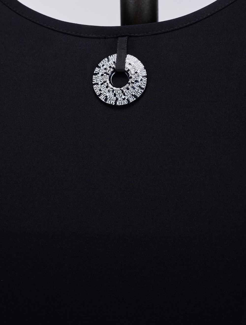 Save The Queen Canotta Nera In Tessuto Stretch Con Ricamo Di Paillettes