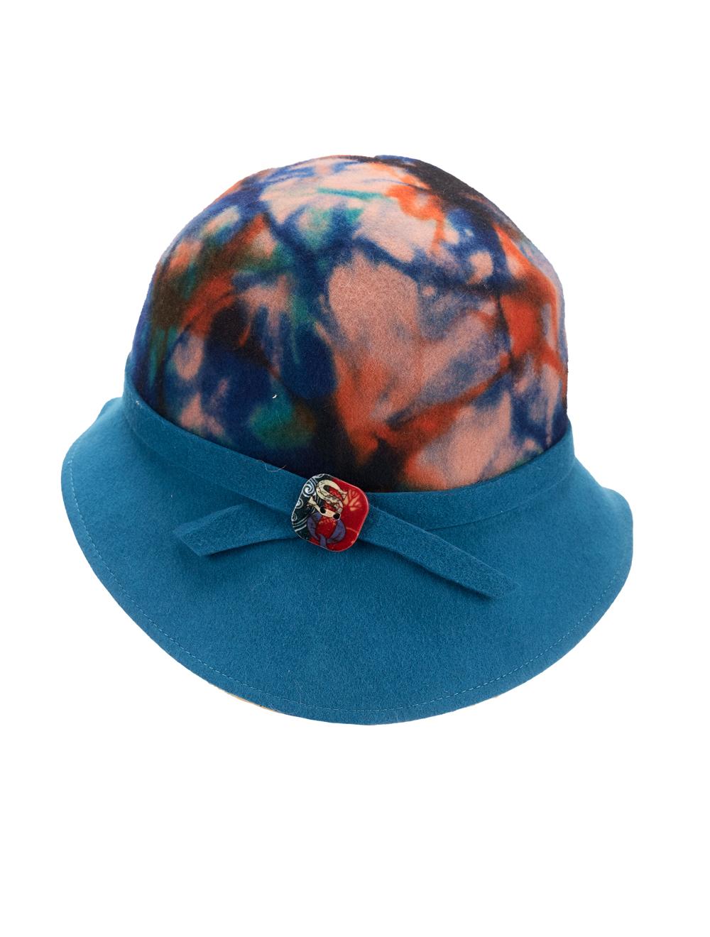 Save The Queen Cappello Blu In Feltro Di Lana Stampato Tie Dye