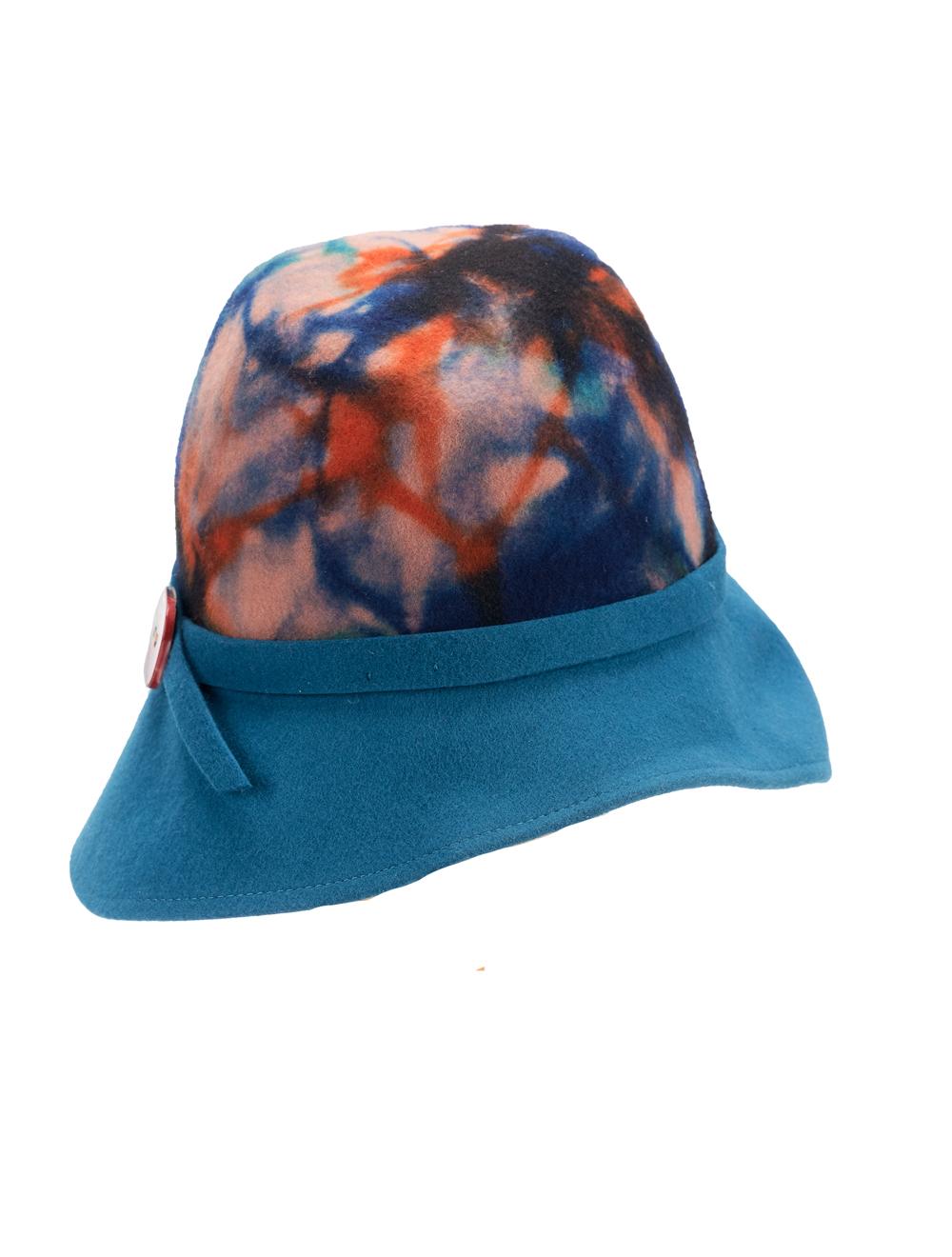 Save The Queen Cappello Blu In Feltro Di Lana Stampato Tie Dye
