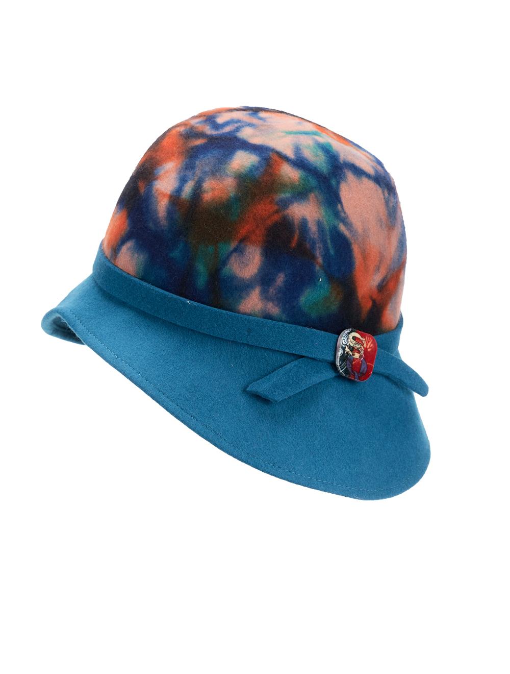 Save The Queen Cappello Blu In Feltro Di Lana Stampato Tie Dye