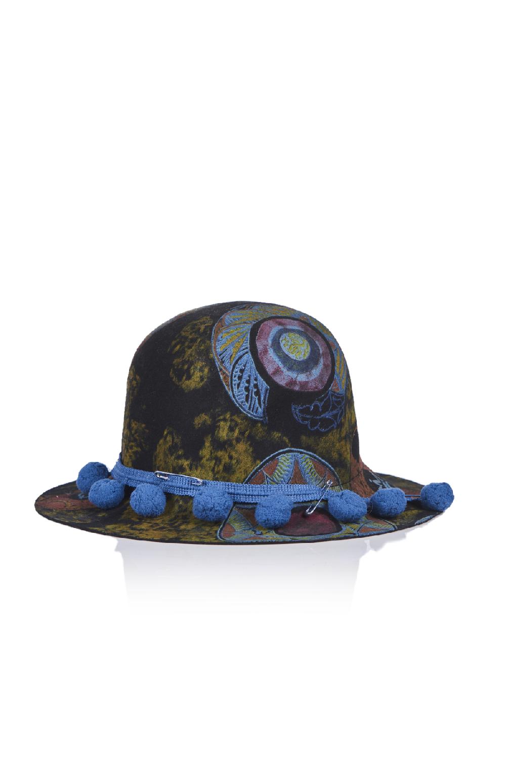Save The Queen Cappello in feltro di lana nera con stampa