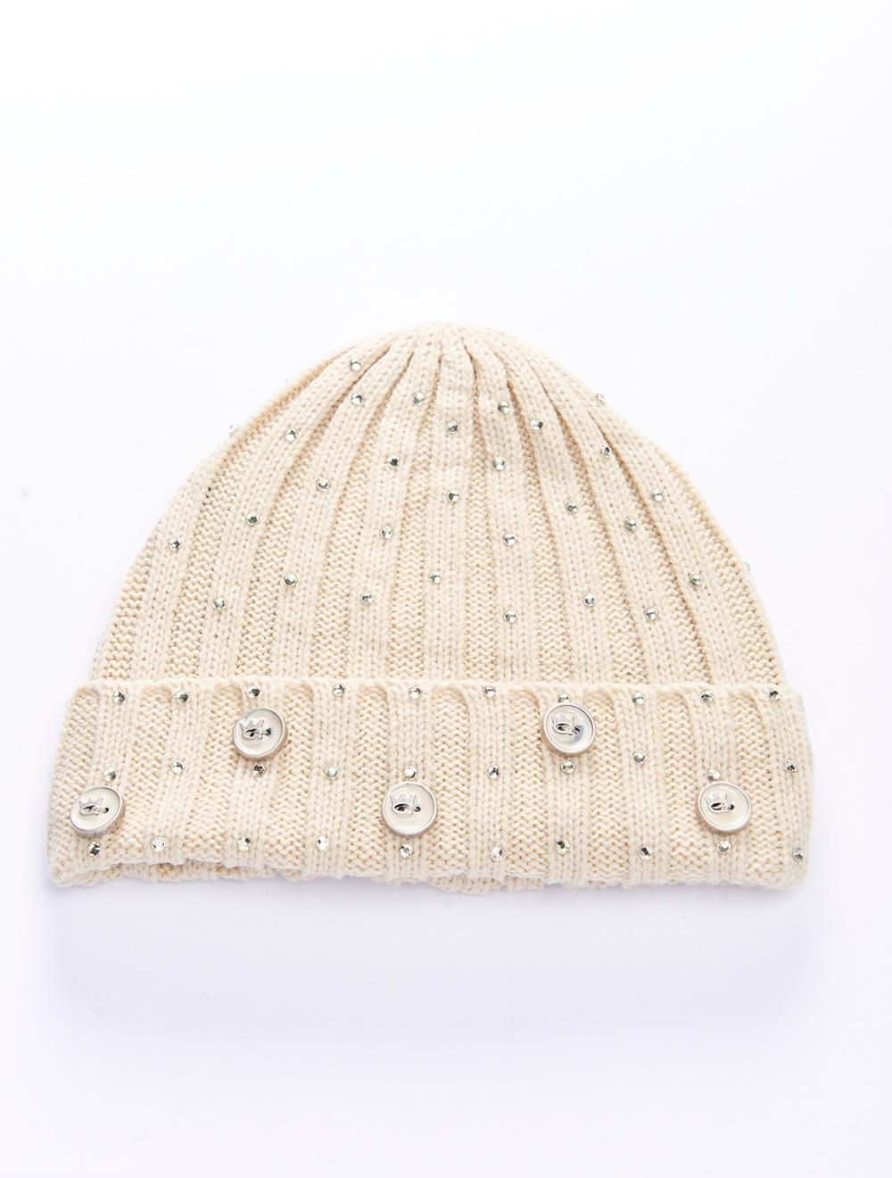 Save The Queen Cappello in maglia a costine con strass