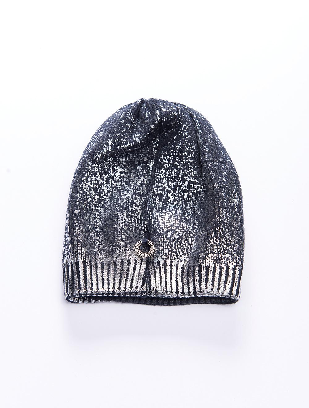 Save The Queen Cappello In Maglia Blu Con Effetto Laminato Argento