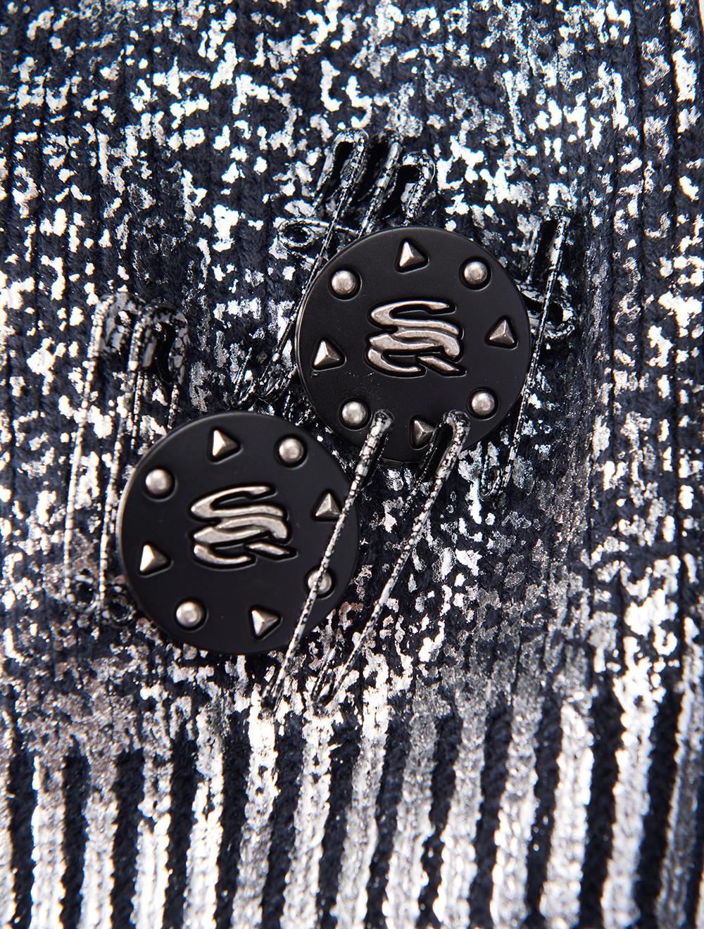 Save The Queen Cappello In Maglia Blu Con Effetto Laminato Argento