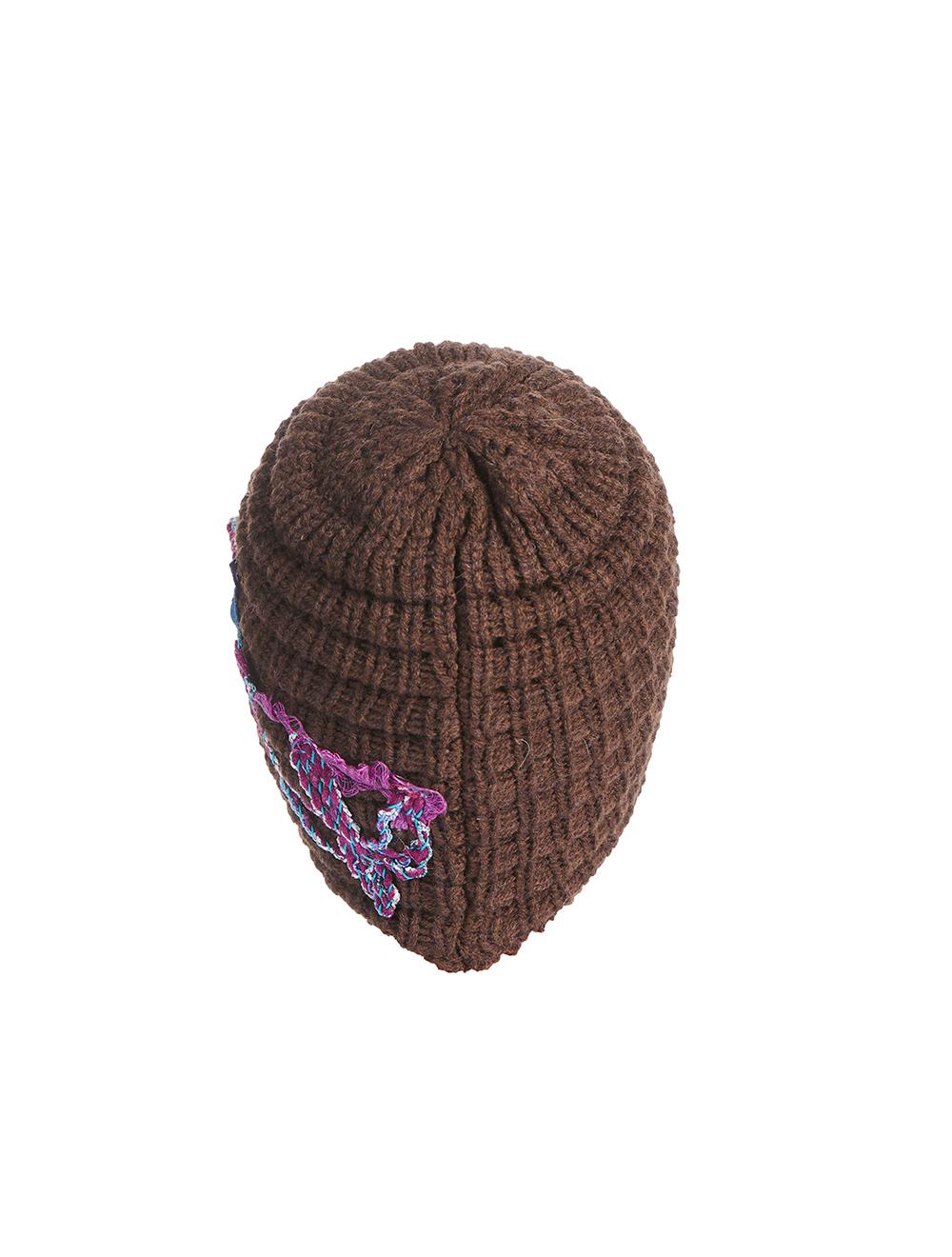 Save The Queen Cappello In Maglia Marrone Con Ricamo