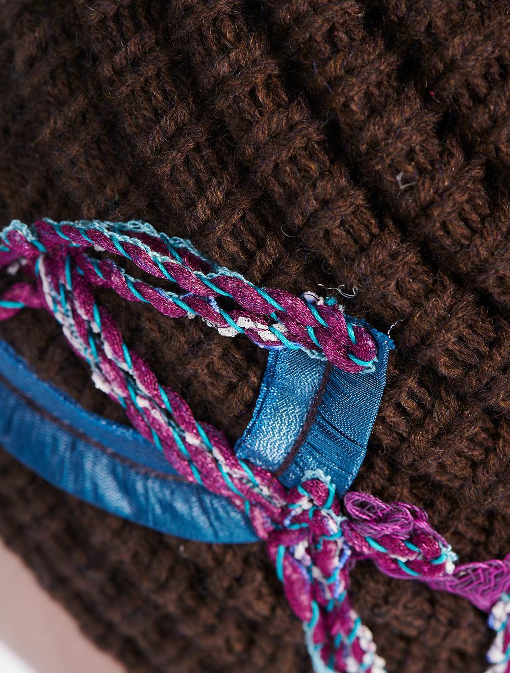 Save The Queen Cappello In Maglia Marrone Con Ricamo