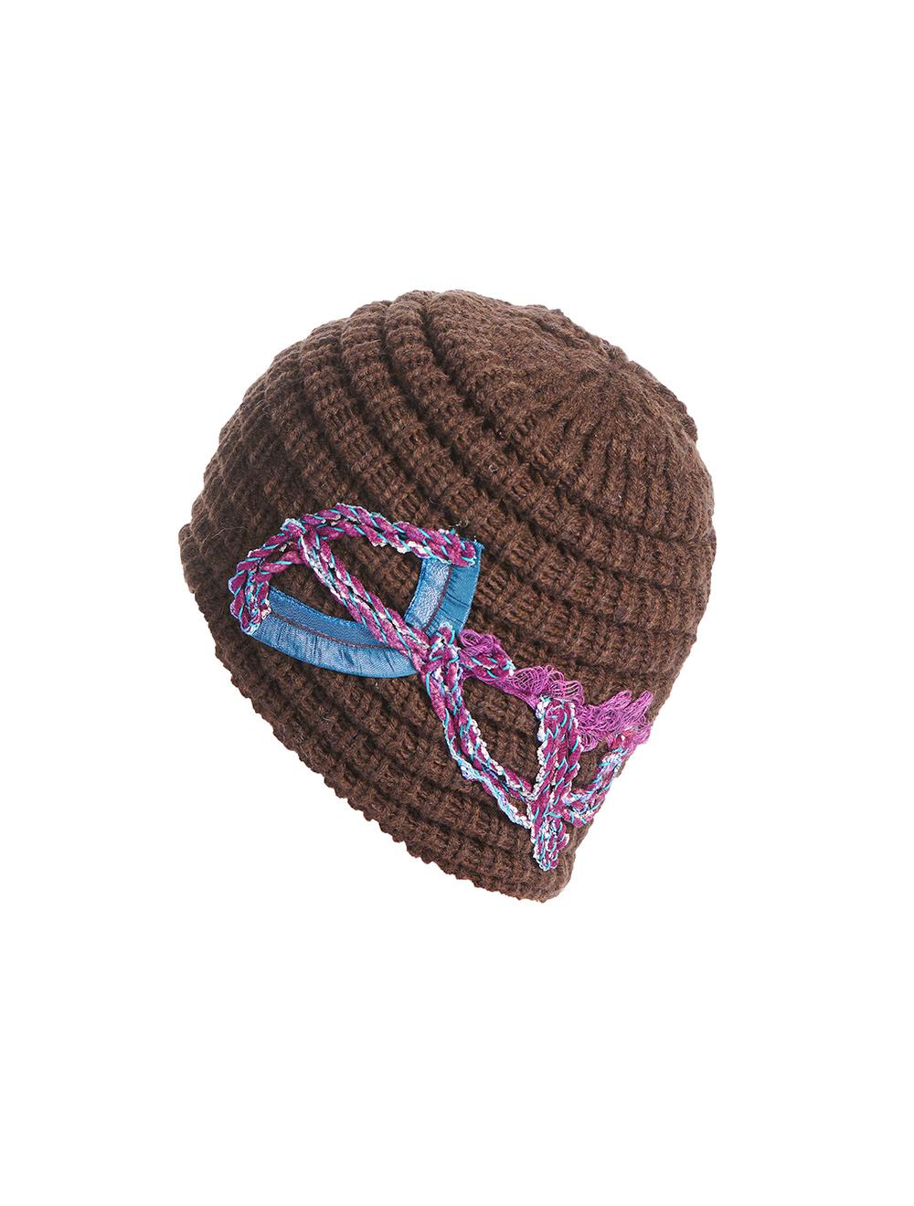 Save The Queen Cappello in maglia marrone con ricamo