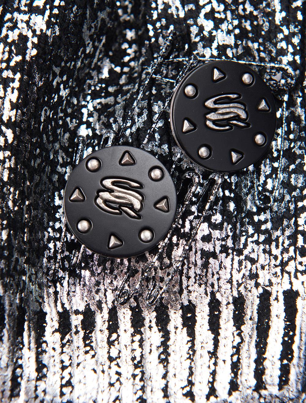 Save The Queen Cappello In Maglia Nero Con Effetto Laminato Argento