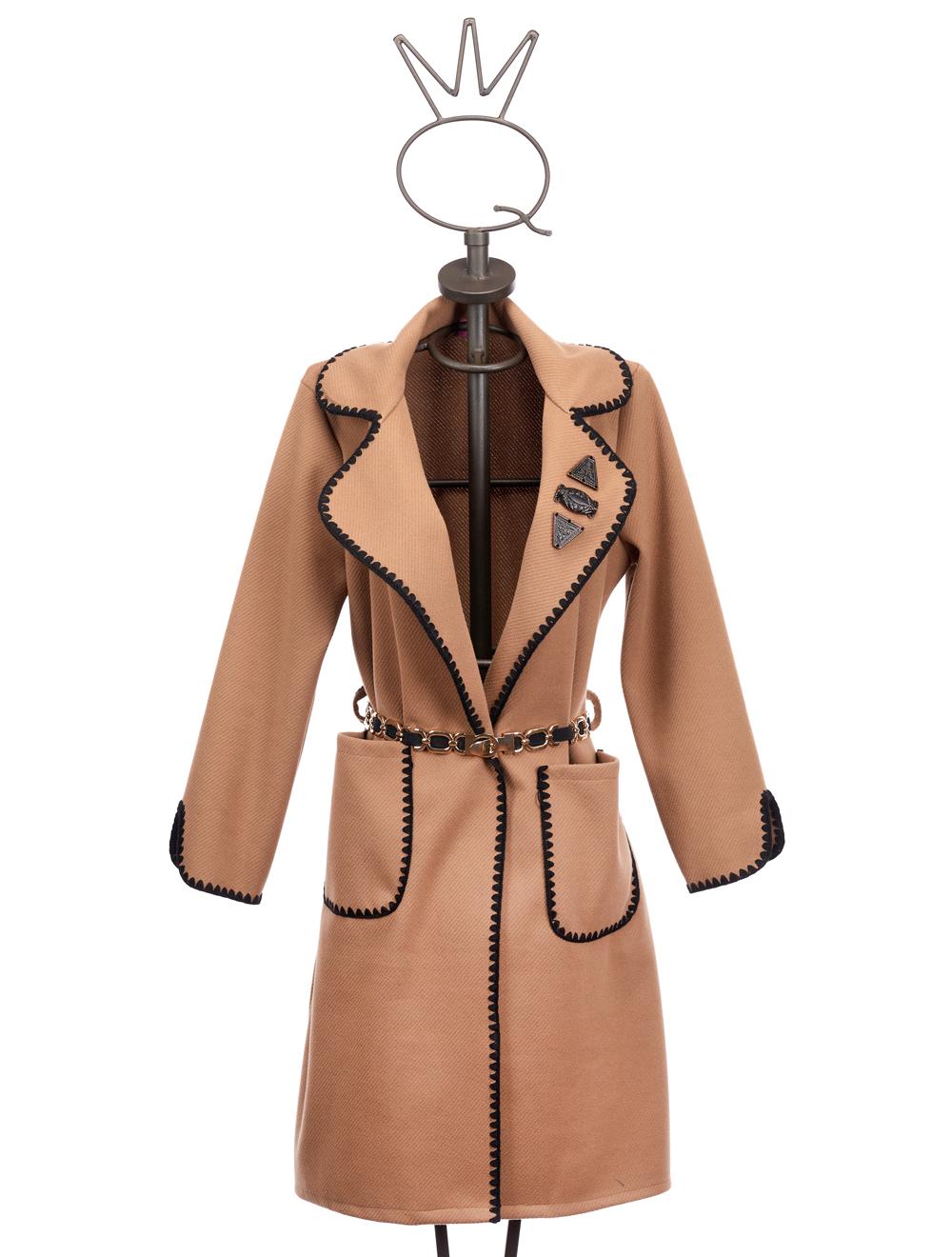 Save The Queen Cappotto Color Cammello Con Bordi Ricamati