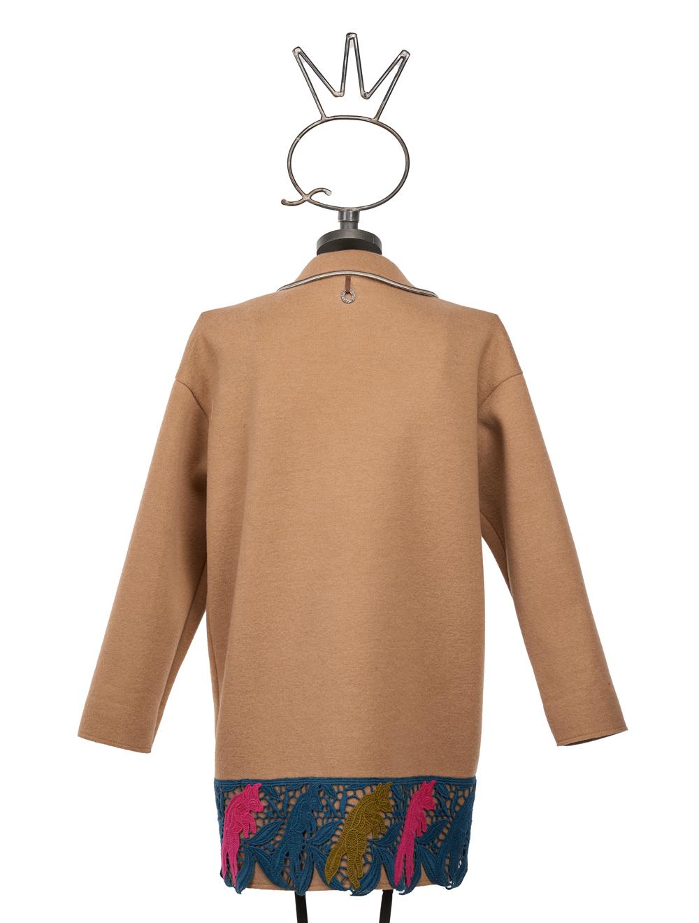 Save The Queen Cappotto Corto Beige Con Pizzo Macramè