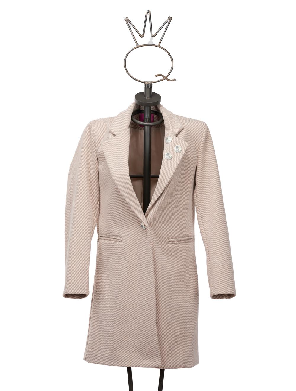 Save The Queen Cappotto Corto Bianco Panna Spigato Beige Con Applicazioni