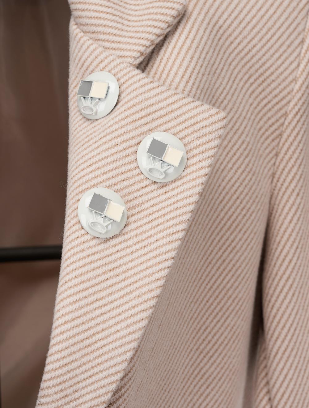 Save The Queen Cappotto Corto Bianco Panna Spigato Beige Con Applicazioni