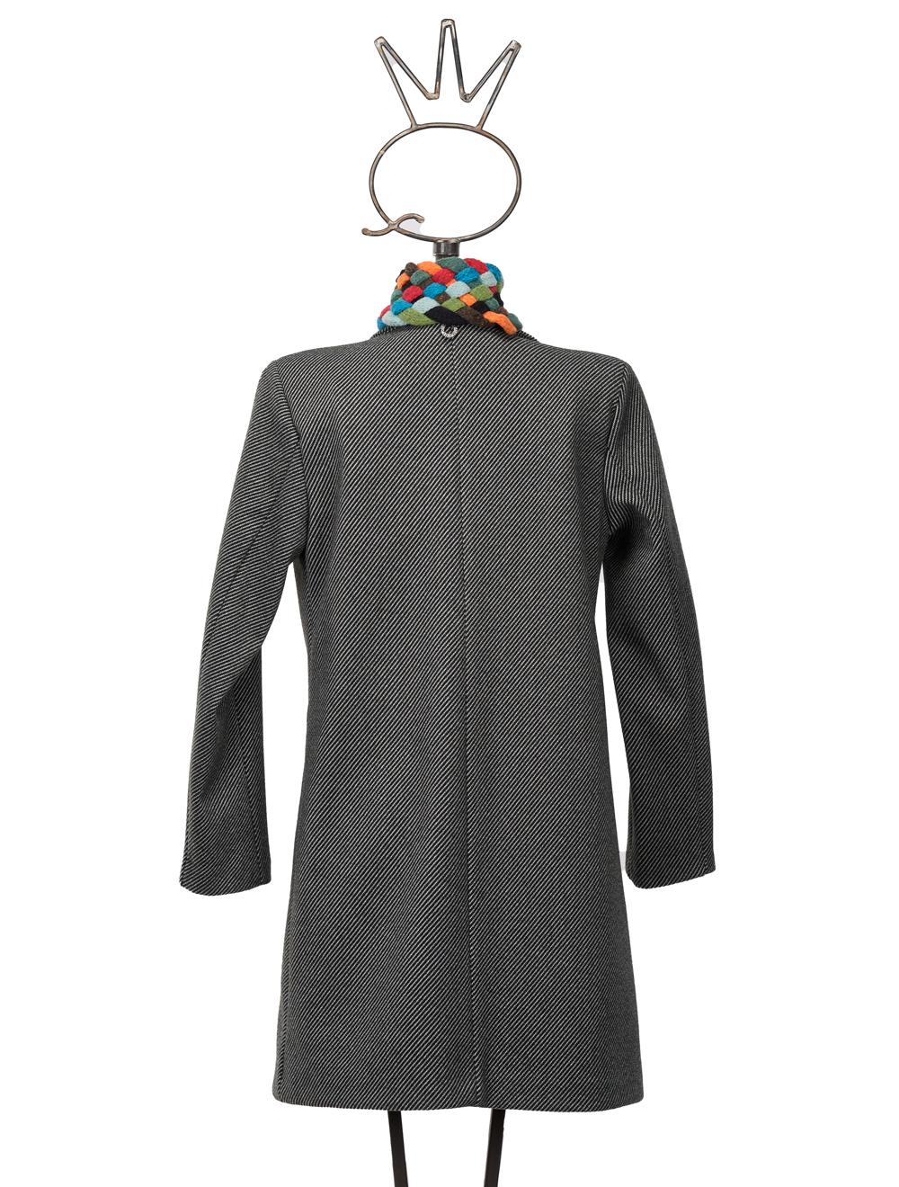 Save The Queen Cappotto Corto Nero Spigato Grigio Con Scaldacollo