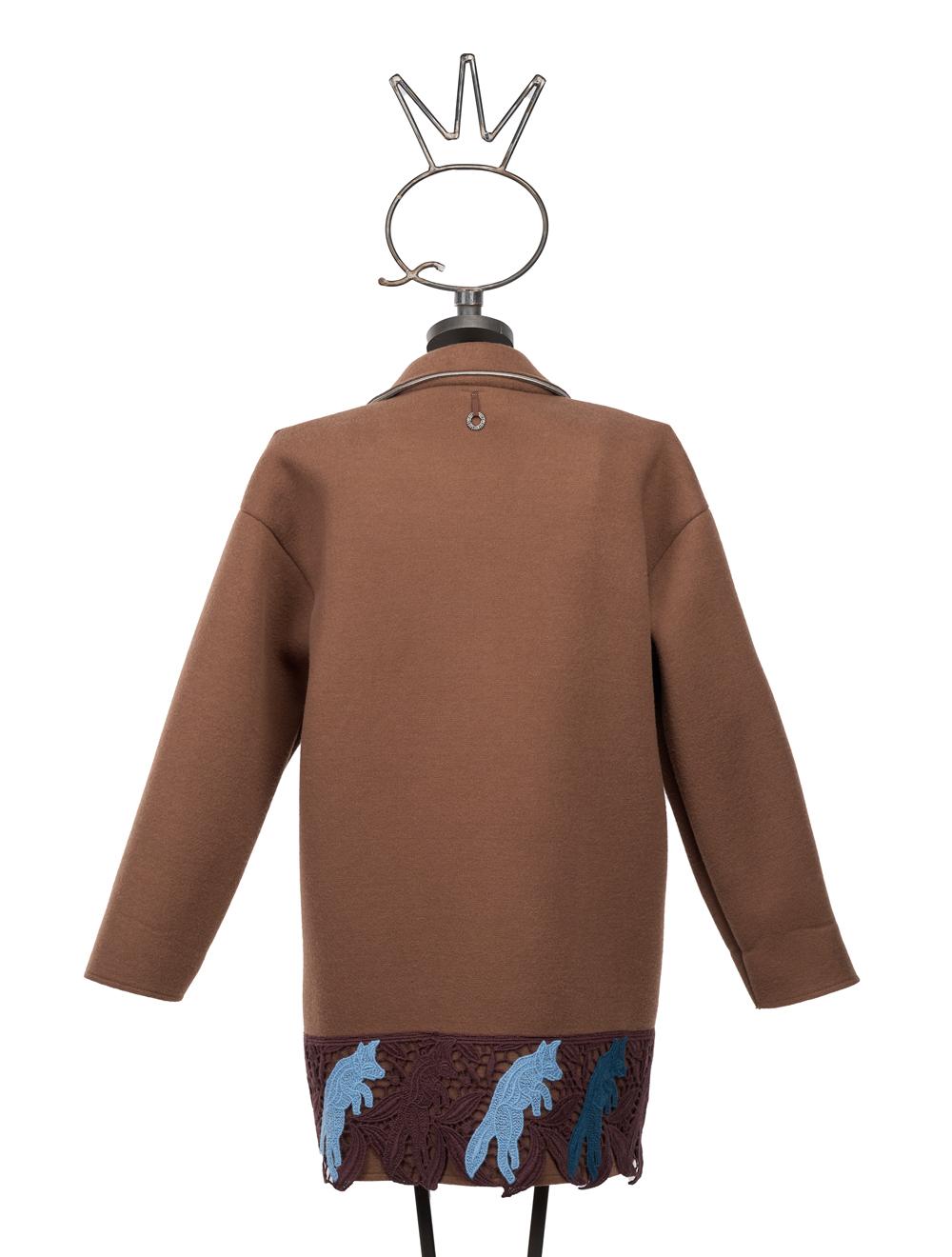 Save The Queen Cappotto Corto Nocciola Con Pizzo Macramè