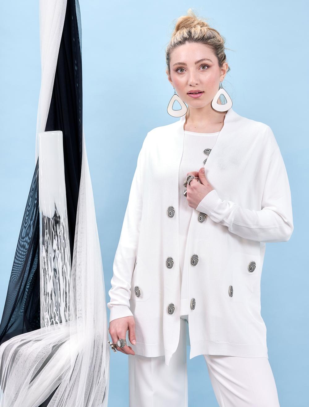 Save The Queen Cardigan bianco in viscosa con applicazioni