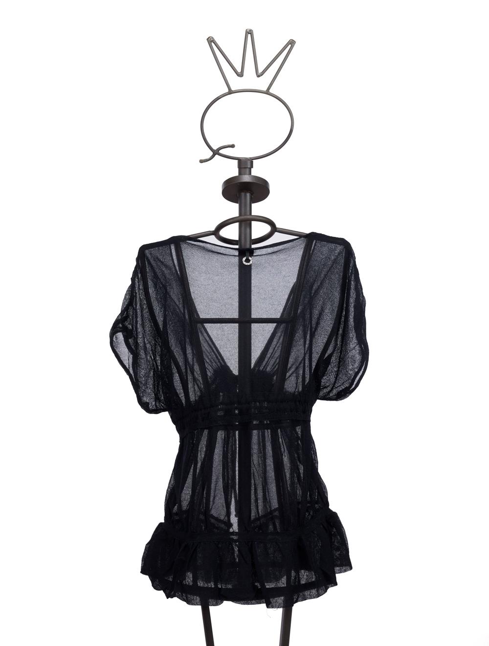 Save The Queen Cardigan Nero Lungo In Tricot Di Viscosa