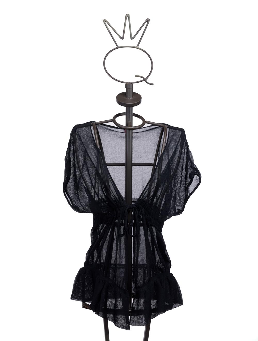 Save The Queen Cardigan Nero Lungo In Tricot Di Viscosa