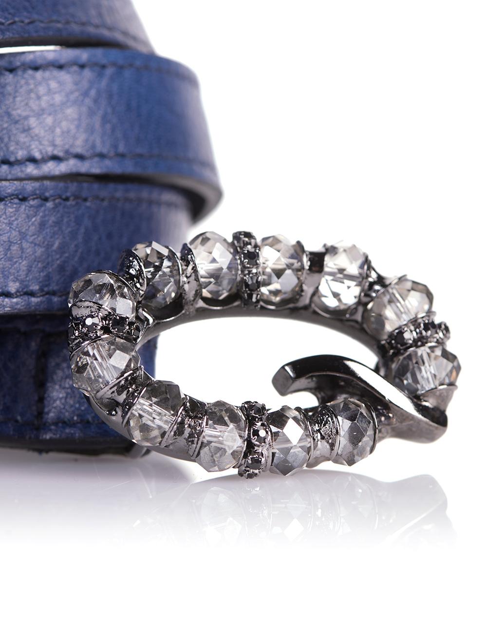 Save The Queen Cintura In Pelle Blu Con Fibbia Gioiello