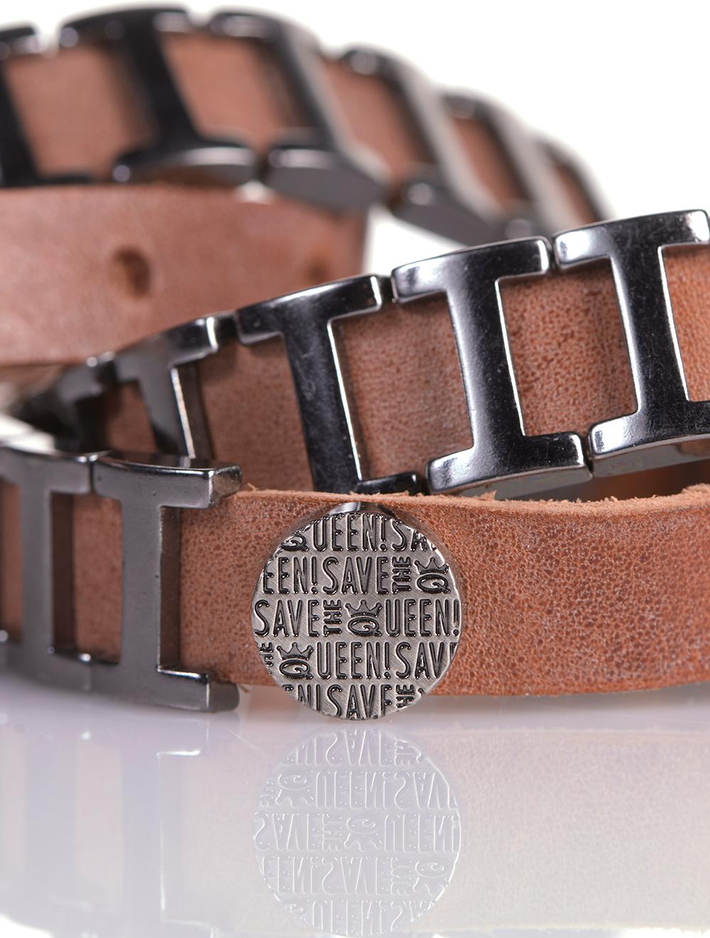 Save The Queen Cintura In Pelle Color Cuoio E Metallo