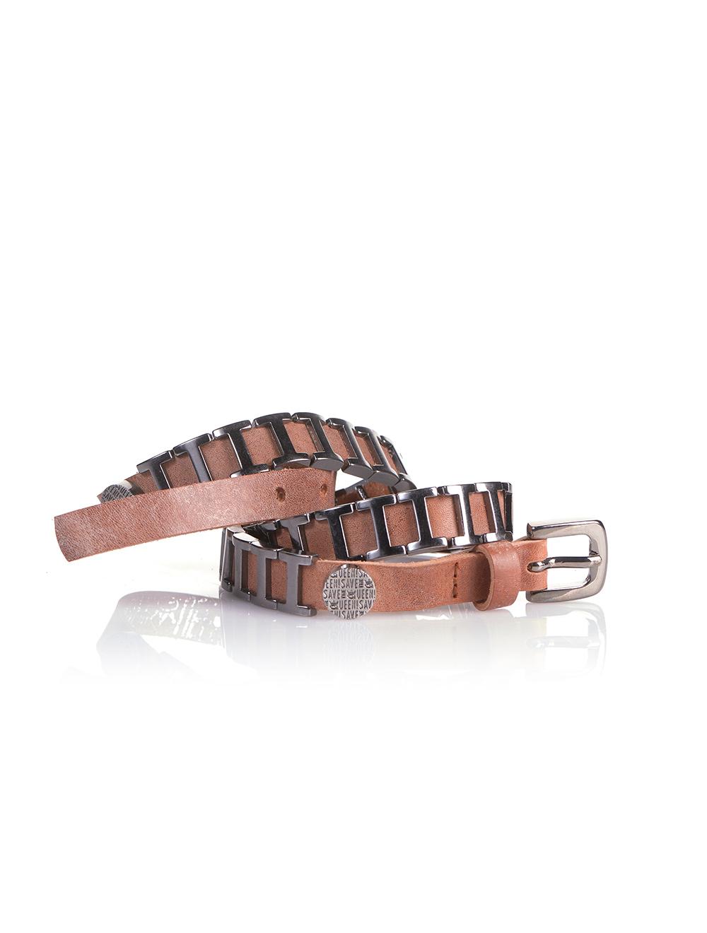 Save The Queen Cintura in pelle color cuoio e metallo