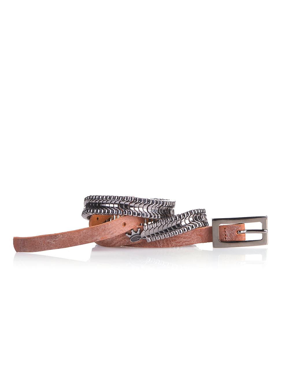 Save The Queen Cintura in pelle color cuoio e metallo