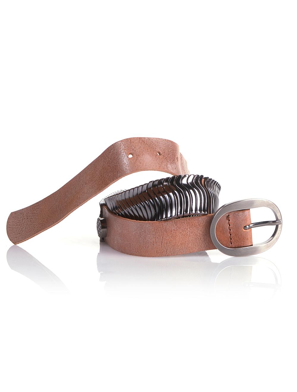 Save The Queen Cintura in pelle color cuoio e metallo