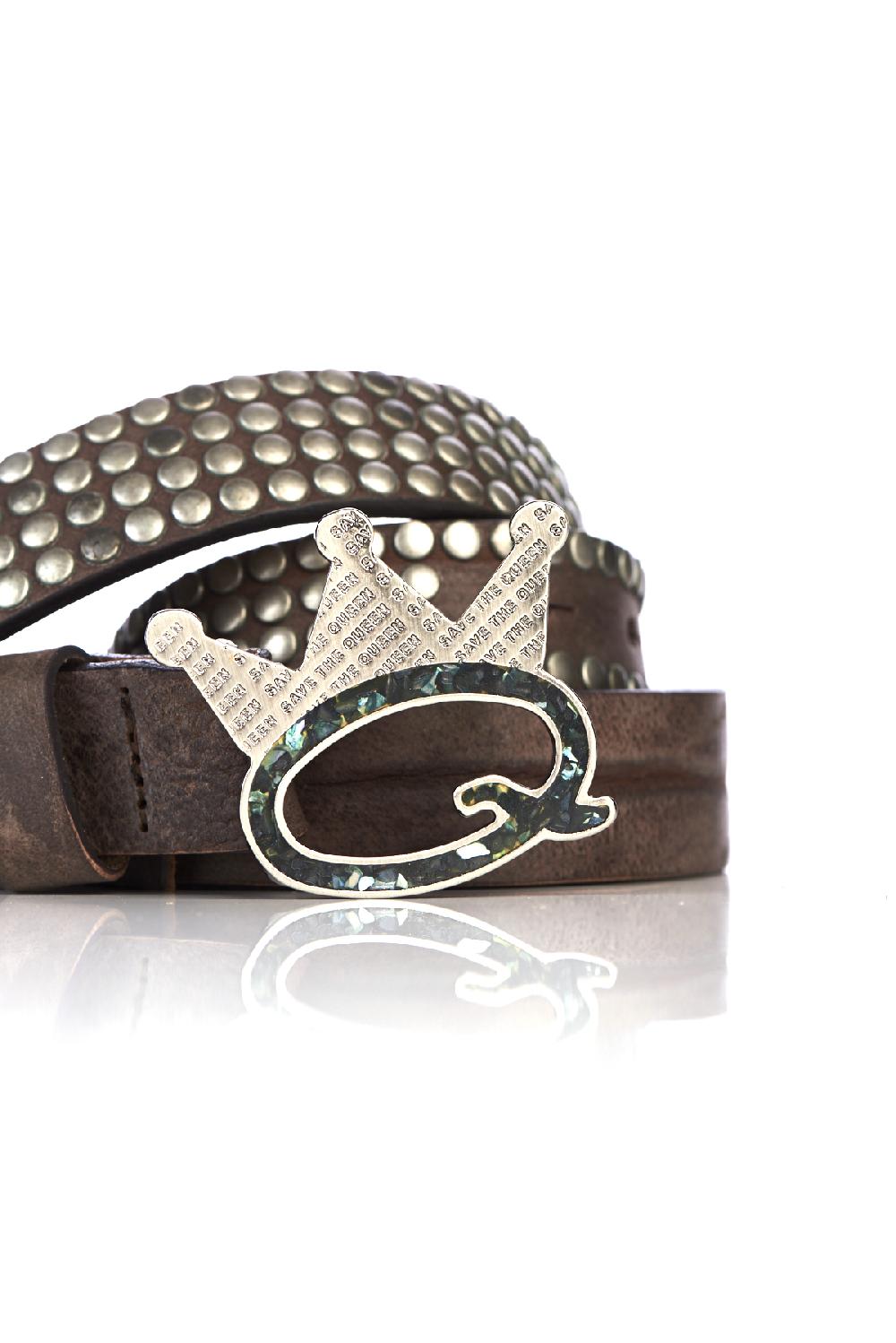 Save The Queen Cintura In Pelle Marrone Con Borchie In Metallo