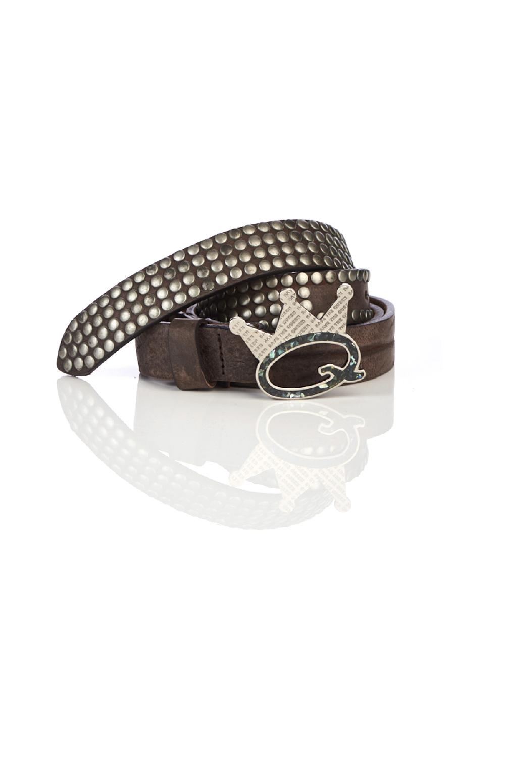 Save The Queen Cintura In Pelle Marrone Con Borchie In Metallo