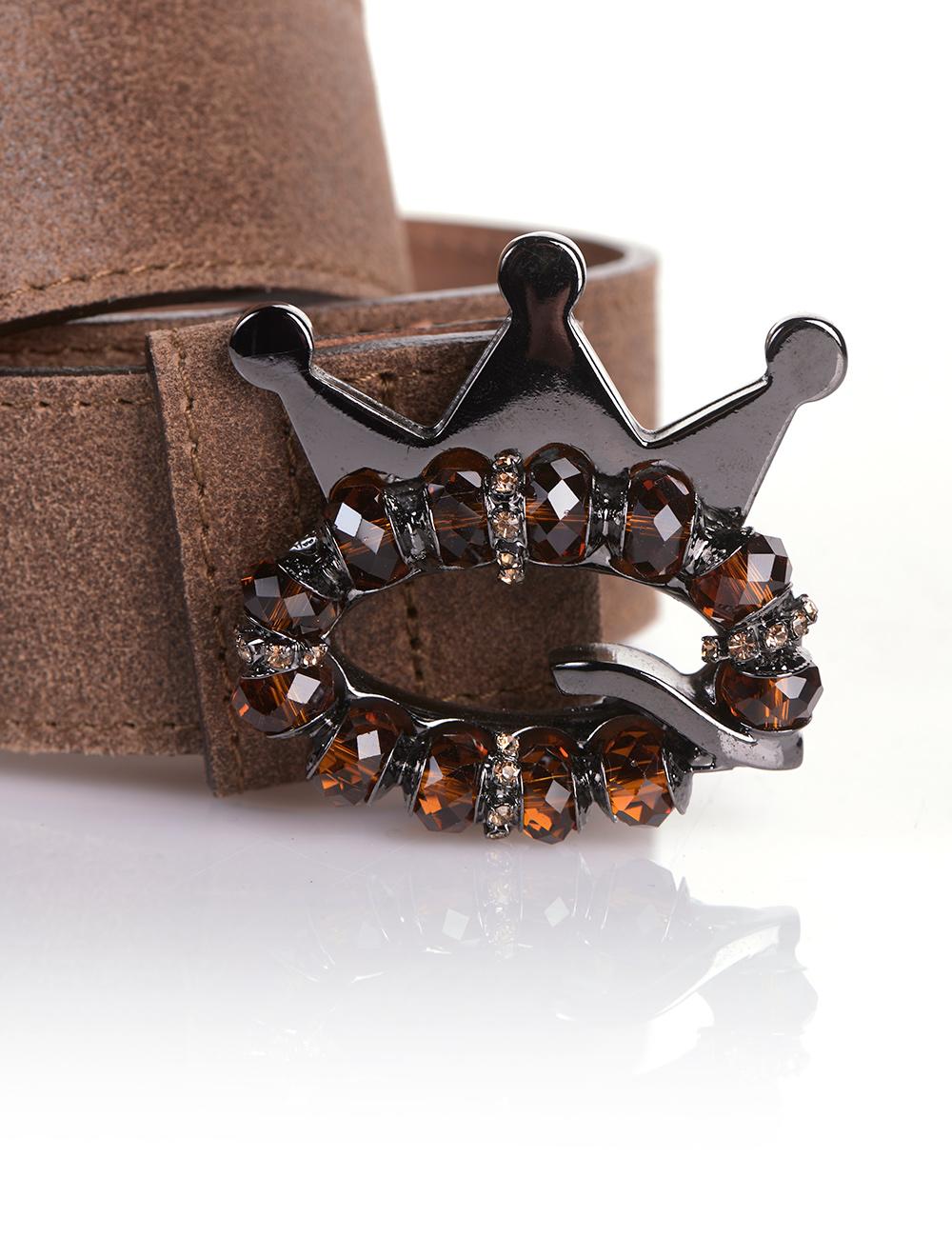 Save The Queen Cintura In Pelle Marrone Con Fibbia Gioiello