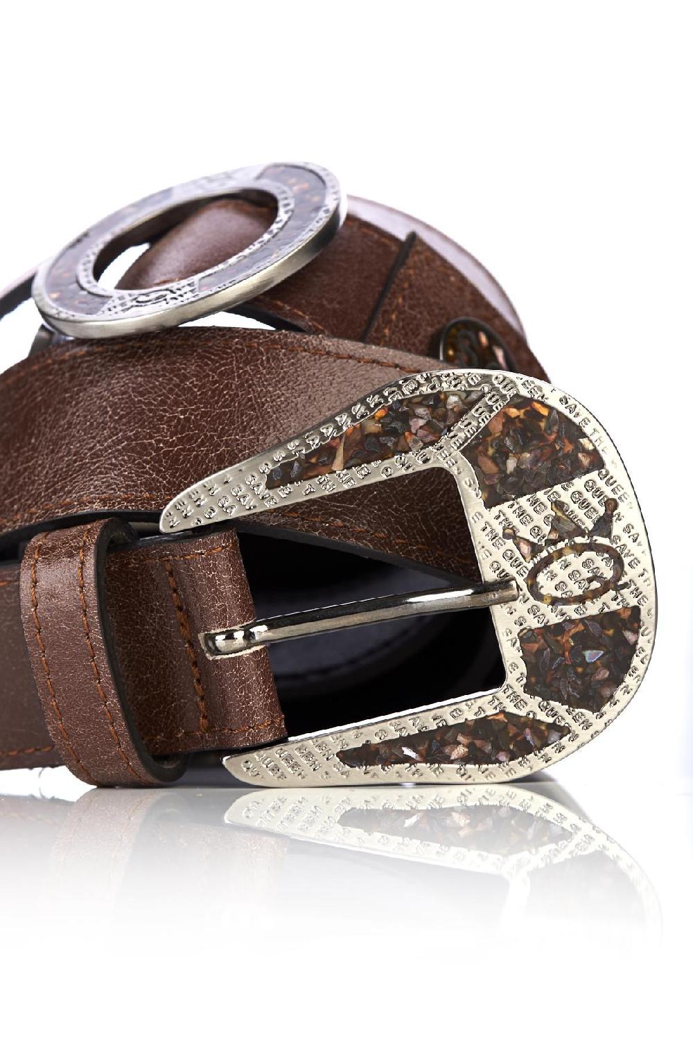 Save The Queen Cintura In Pelle Marrone Intrecciata E Applicazioni In Metallo