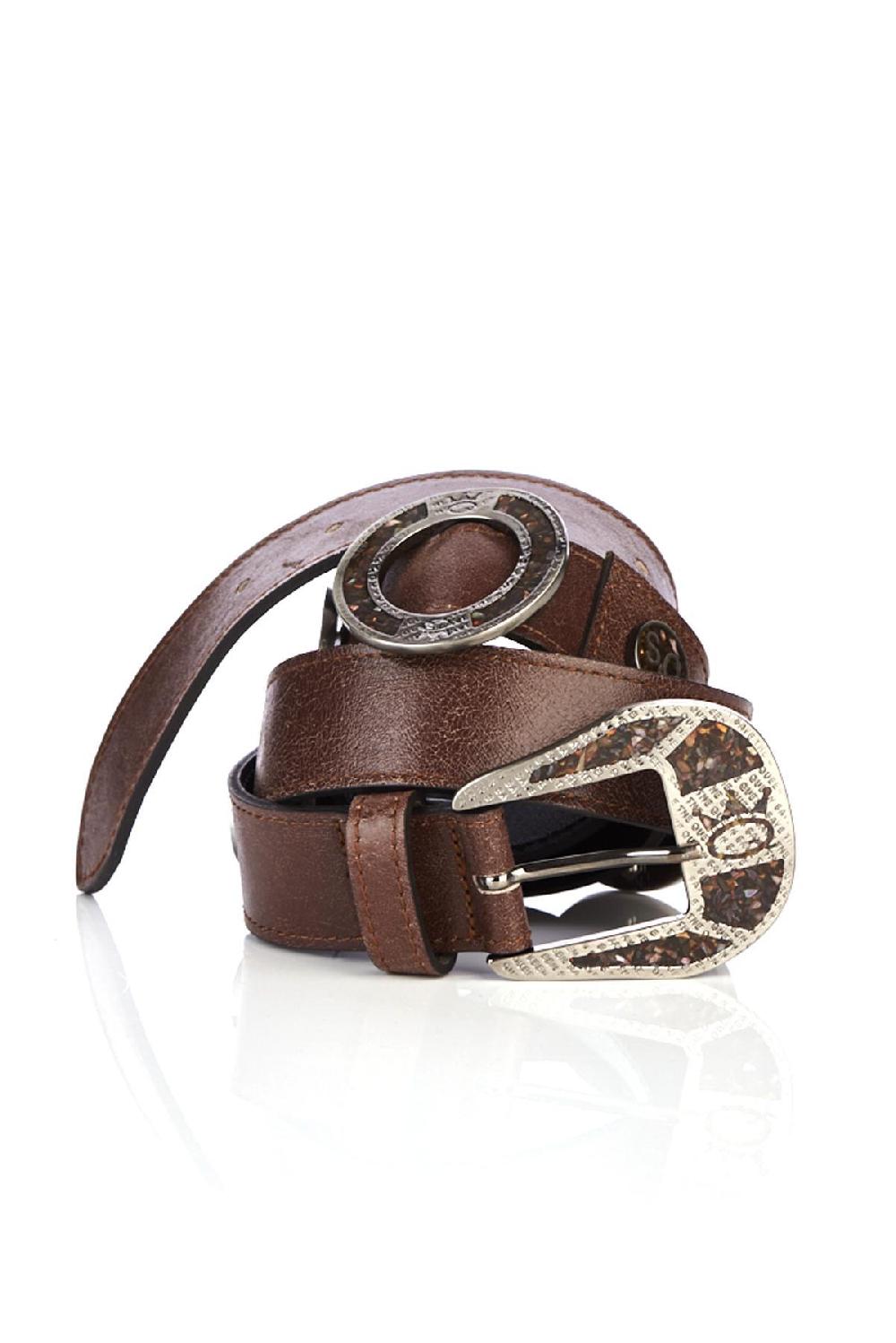 Save The Queen Cintura in pelle marrone intrecciata e applicazioni in metallo