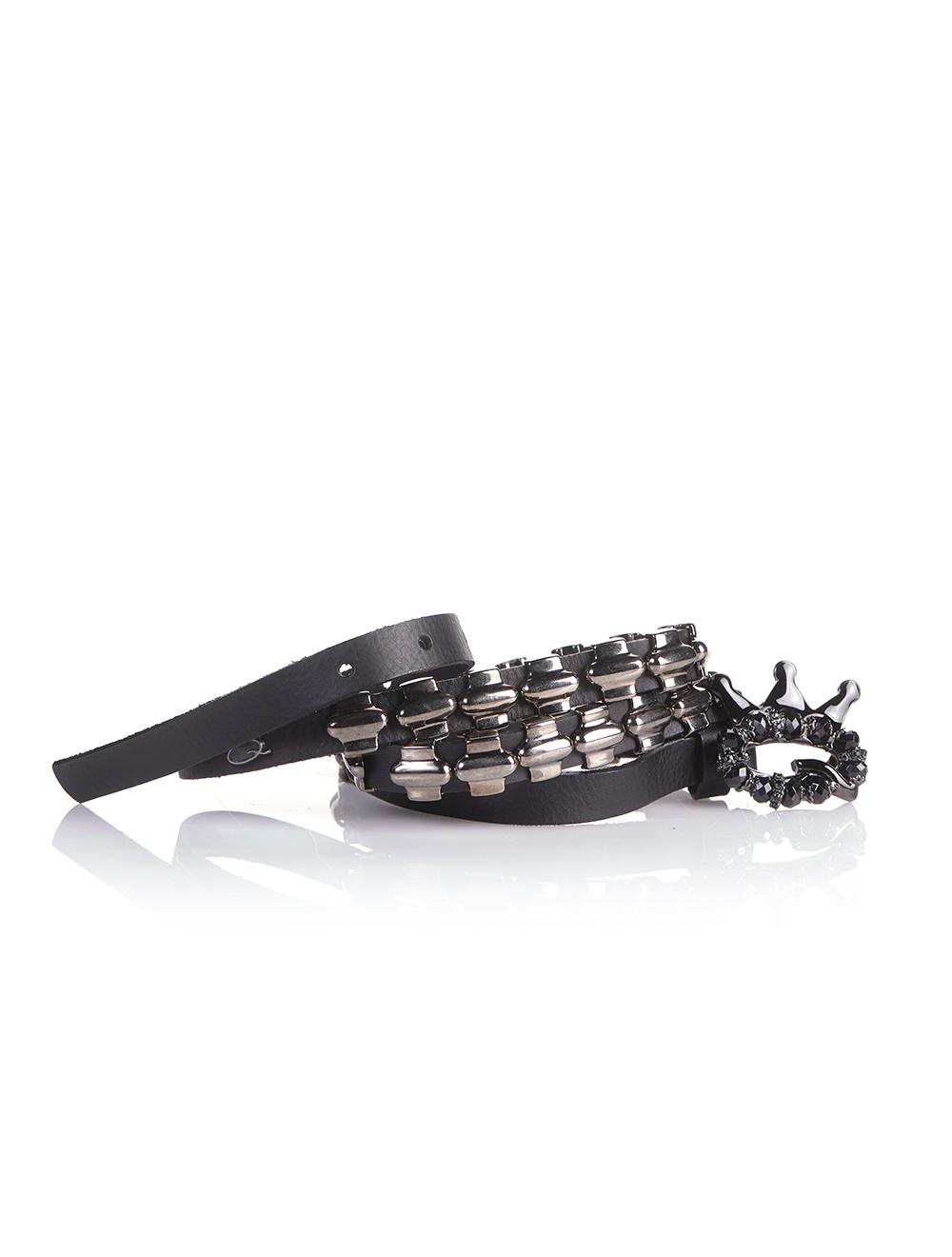 Save The Queen Cintura in pelle nera e metallo con fibbia gioiello