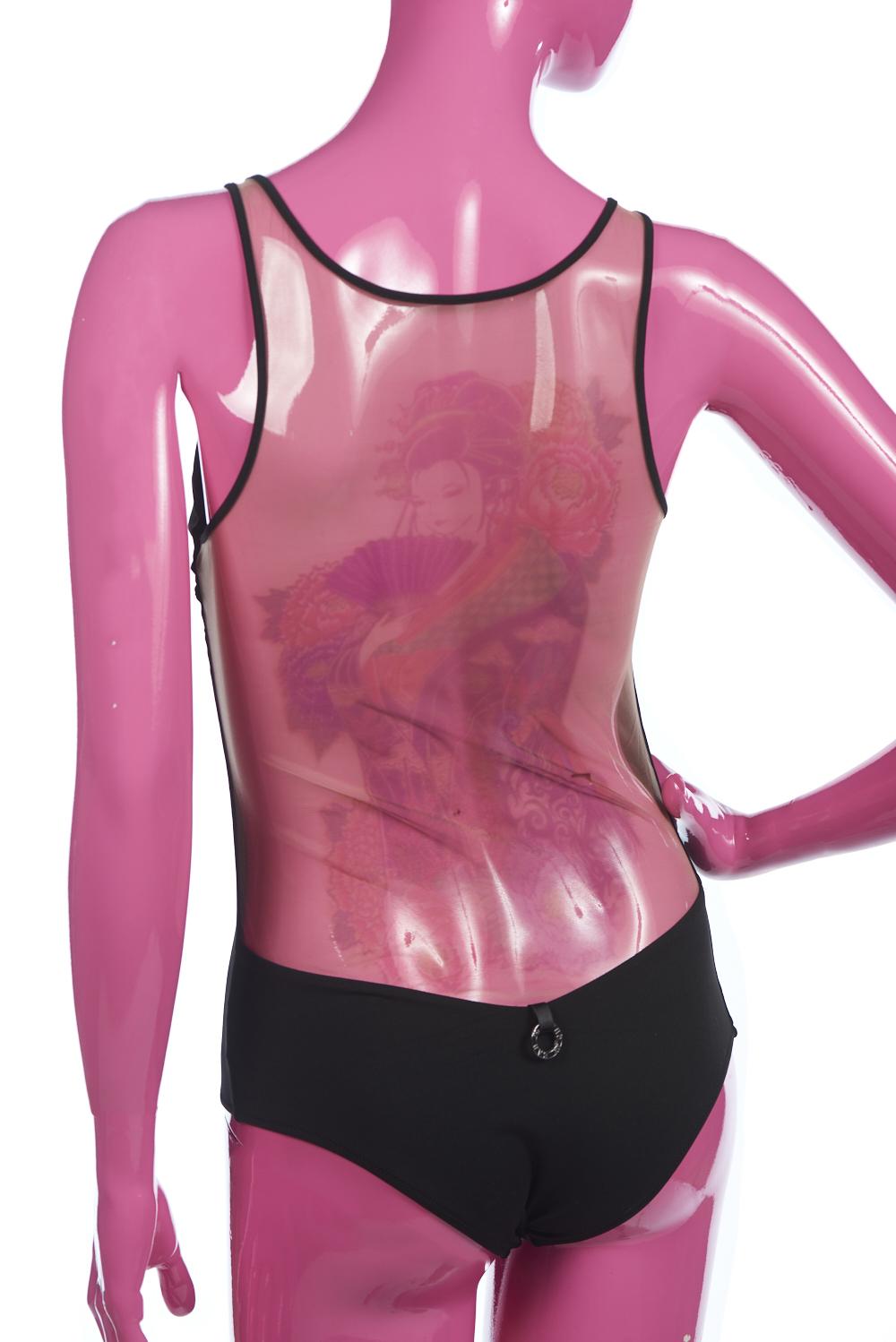 Save The Queen Costume intero con dietro in tulle color nudo stampato