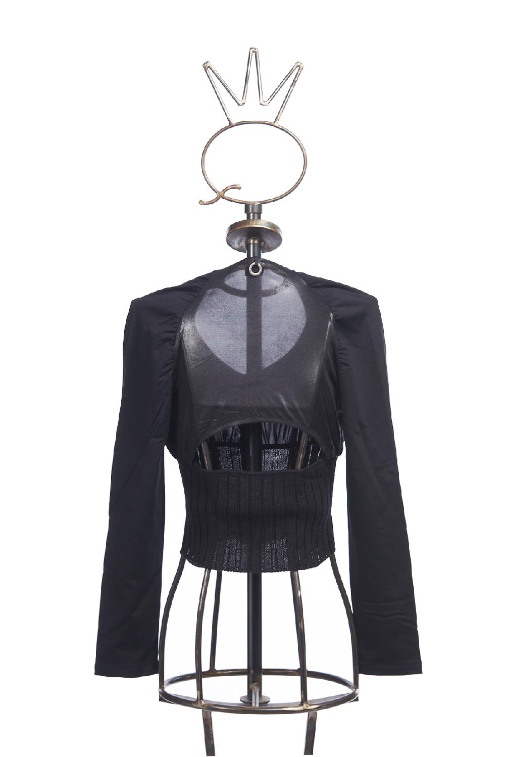 Save The Queen Giacchino Corto Nero In Jersey E Inserti In Maglia