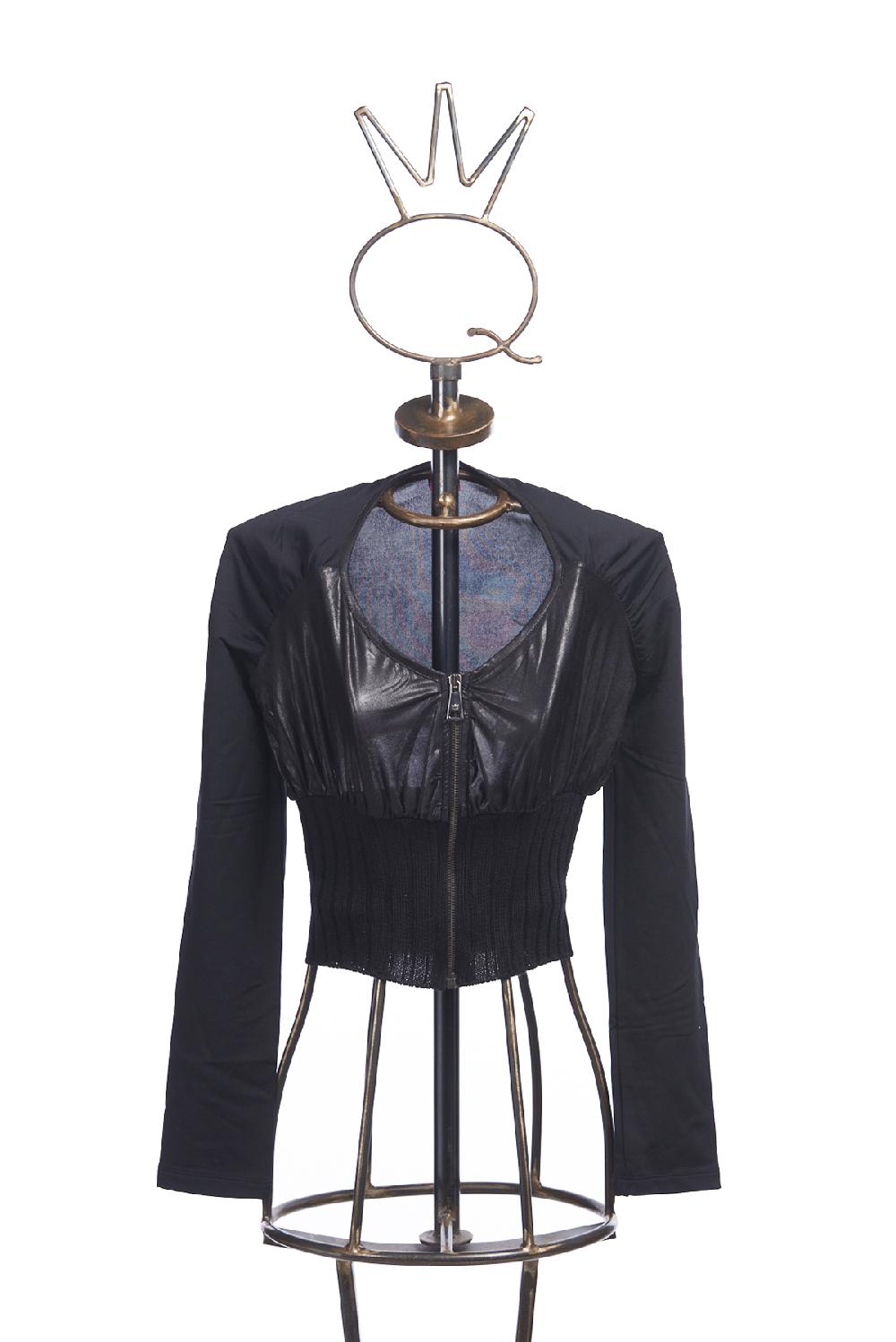 Save The Queen Giacchino corto nero in jersey e inserti in maglia