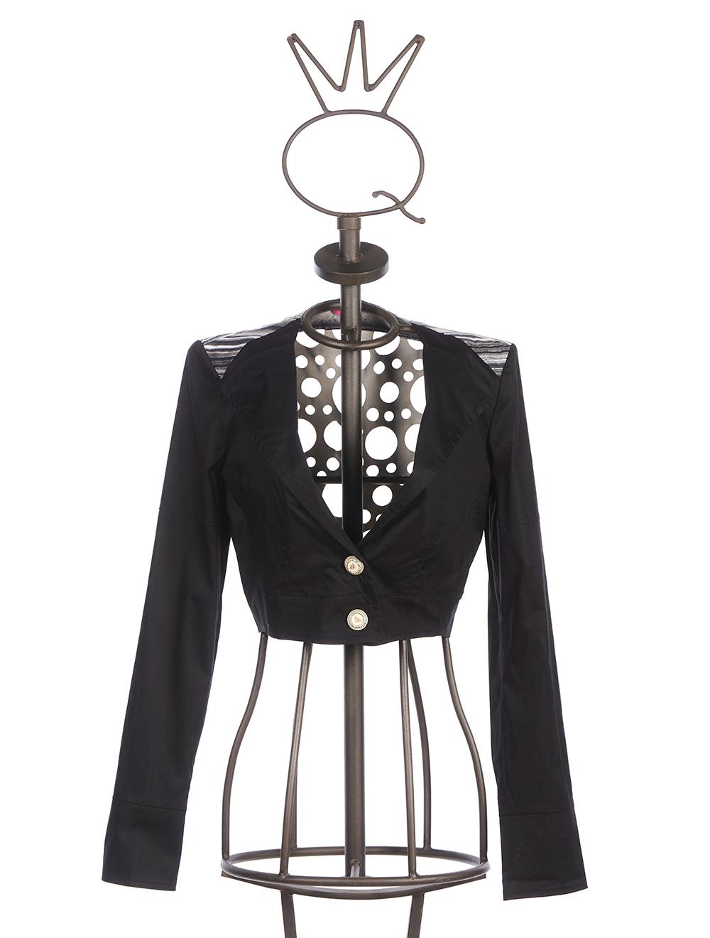 Save The Queen Giacchino in cotone nero con dettaglio in pelle