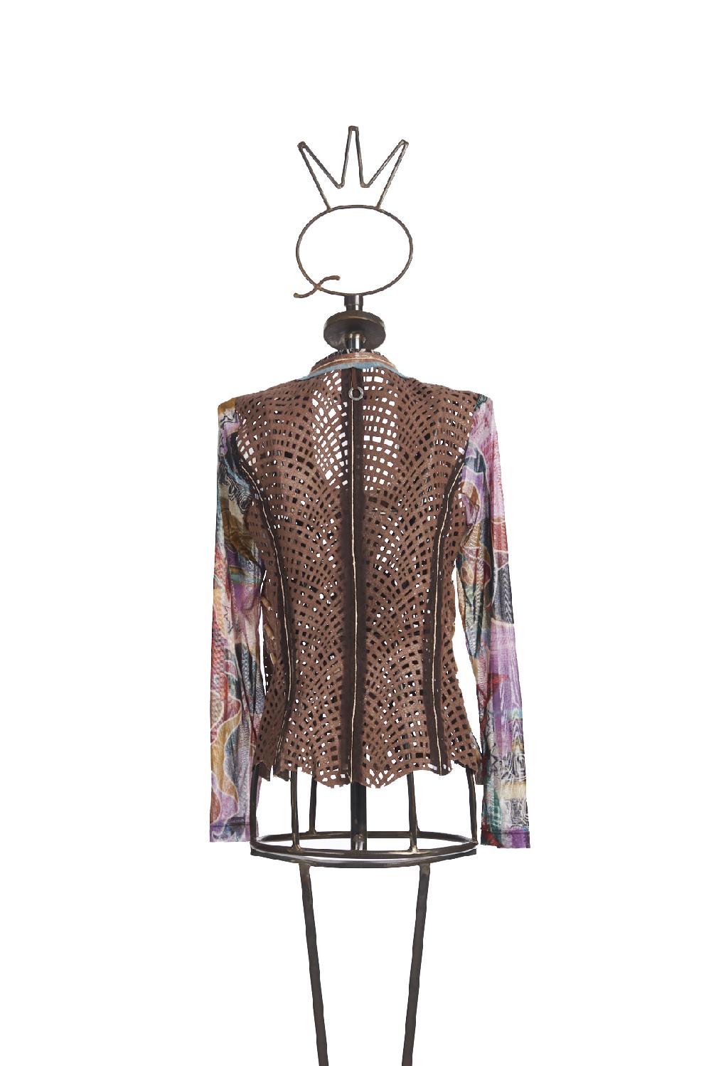 Save The Queen Giacchino In Pelle Ricamata E Tulle Stampato