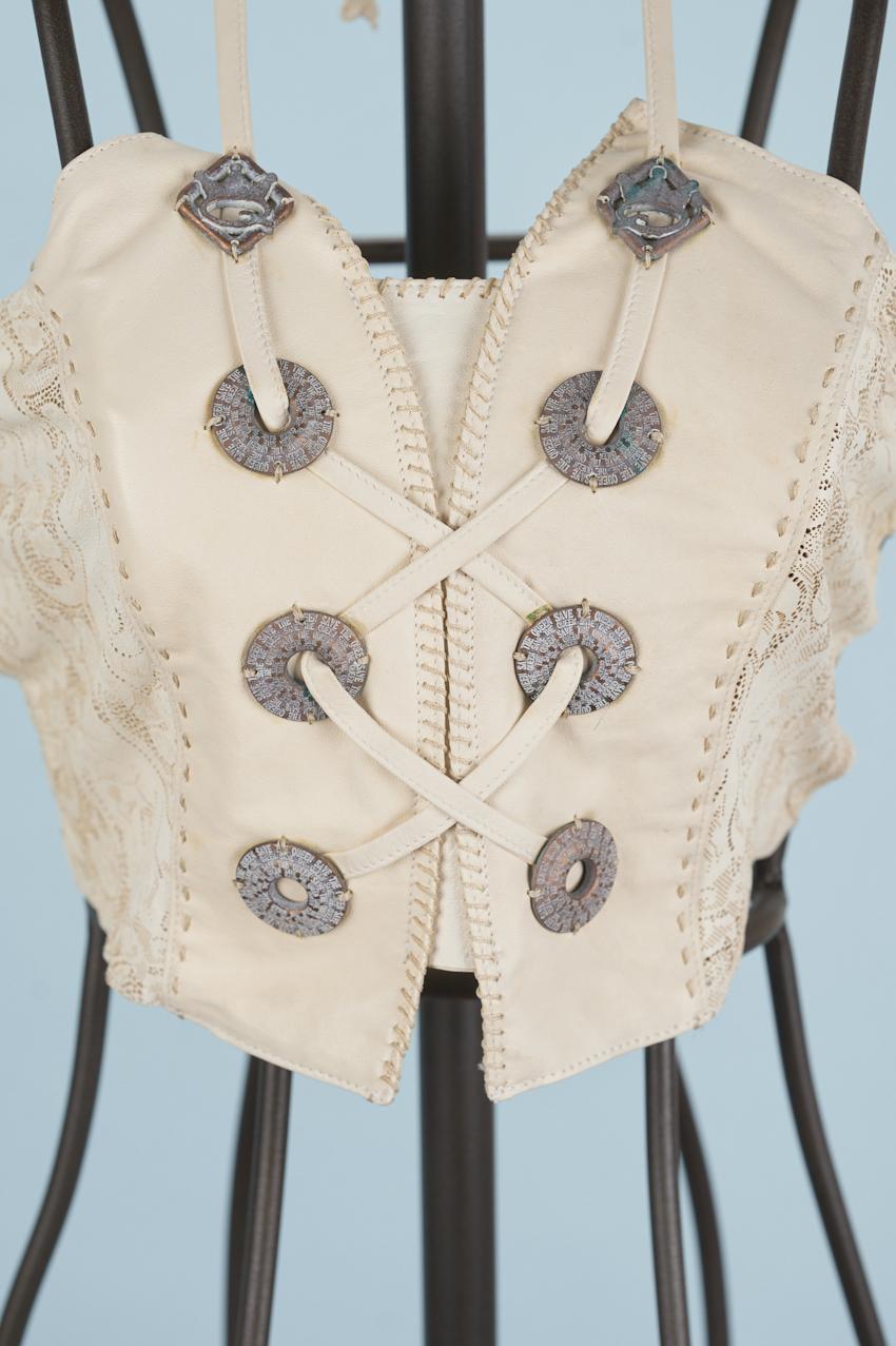 Save The Queen Gilet Color Avorio In Vera Pelle Con Applicazioni