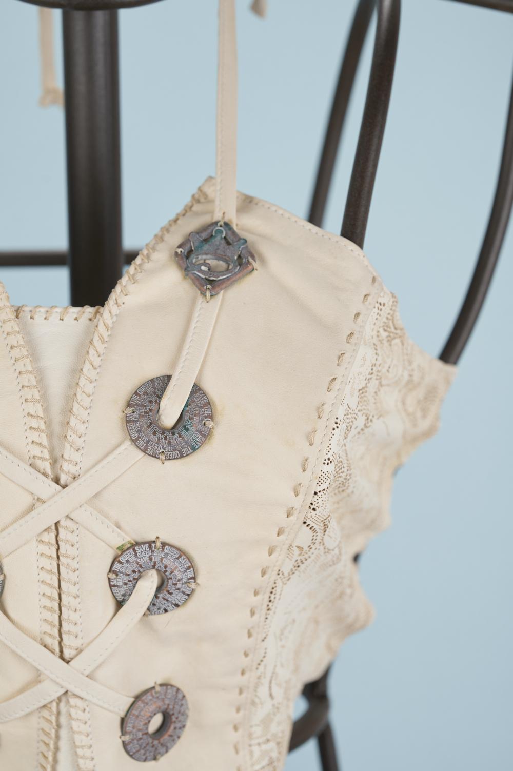 Save The Queen Gilet Color Avorio In Vera Pelle Con Applicazioni