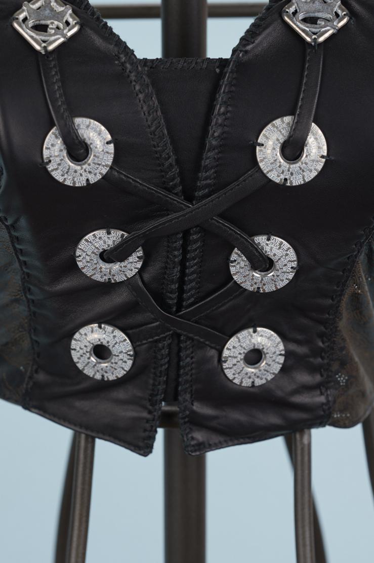 Save The Queen Gilet Color Nero In Vera Pelle Con Applicazioni